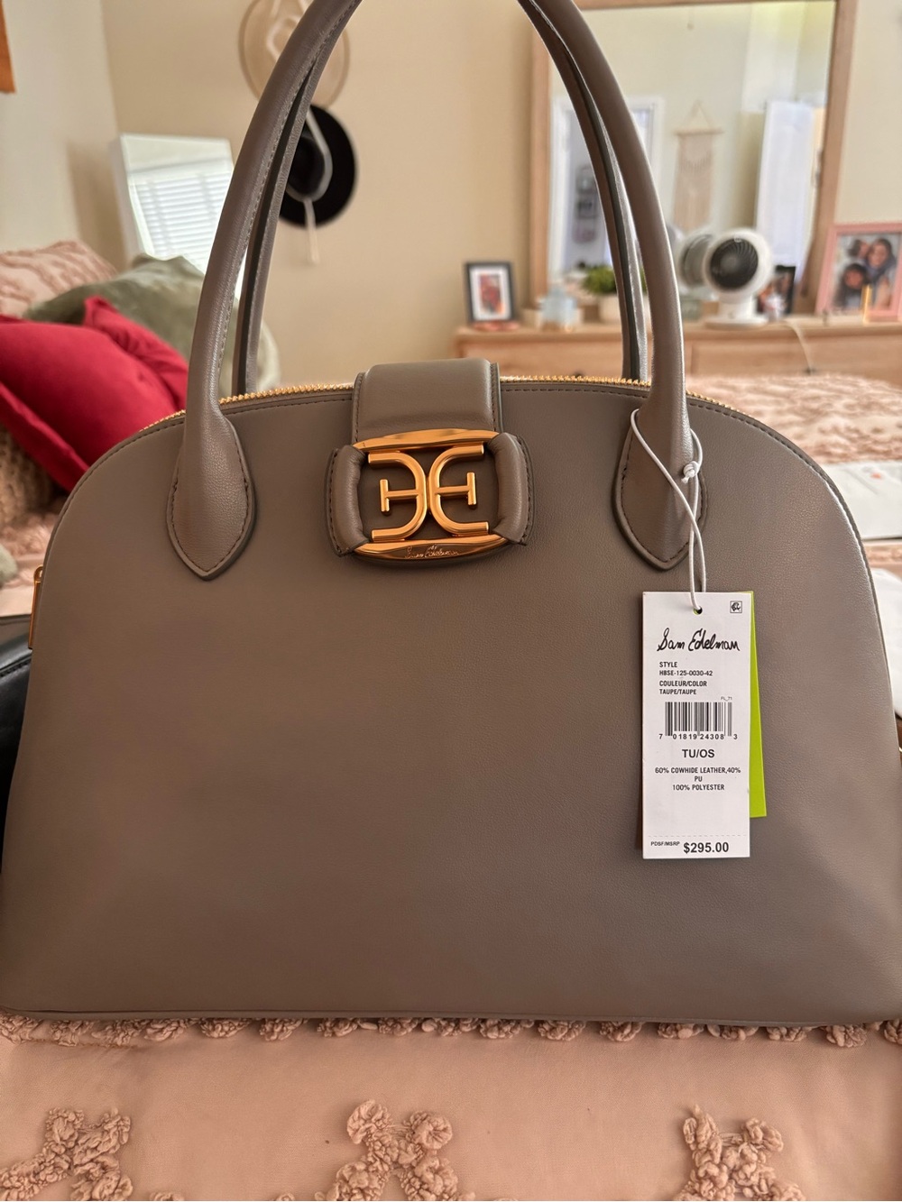 Sam Edelman Taupe Dome Satchel with Gold Hardware Accent